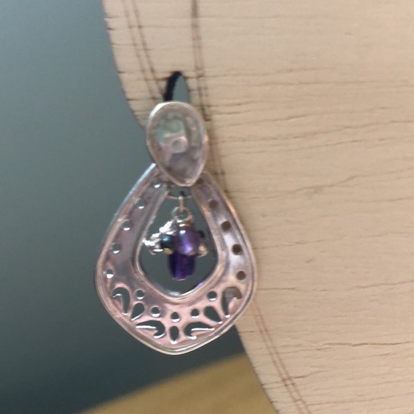 Silpada Sterling Silver Cut Out Amethyst, Pearl and Bead Earrings - Picture 2 of 6